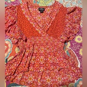 Angie pink & orange floral top